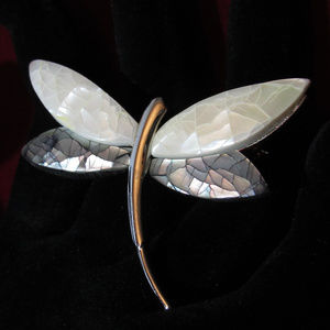 Mother of Pearl Dragonfly Liz Claiborne Signed Pin